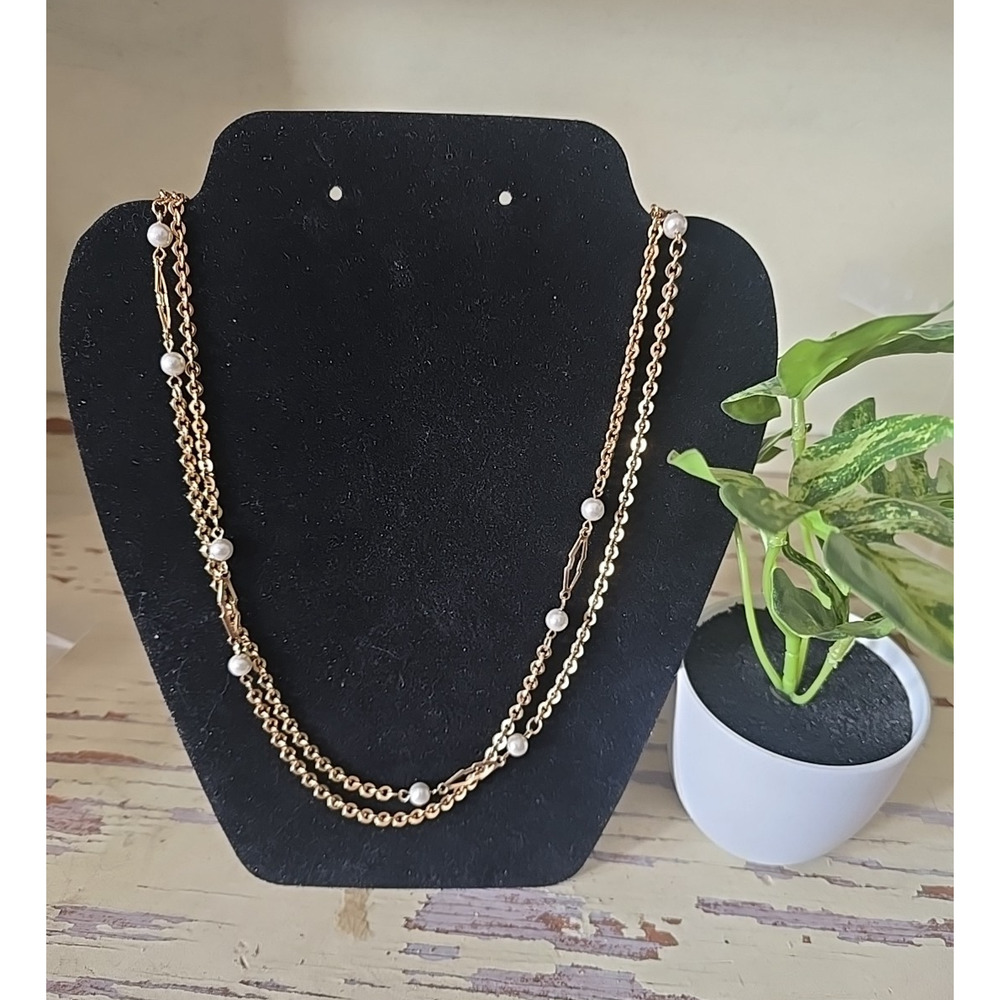 Vtg Park Lane Gold Tone Faux Pearl 2-Strand Statement Fashion Jewelry Necklace
